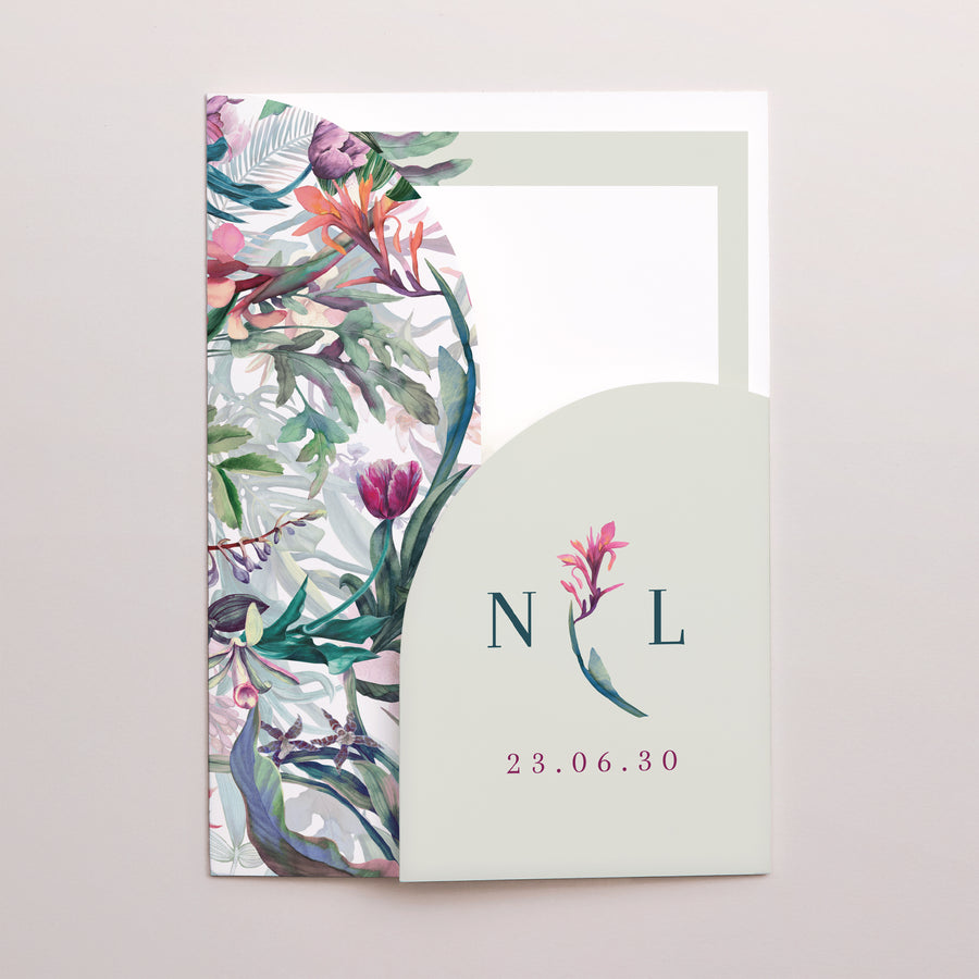 Uitnodigingskaart Huwelijk Map 2 kaarten Exotic flowers foto