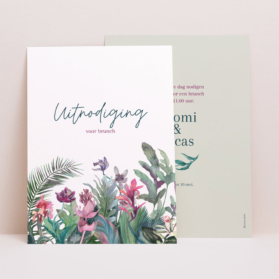 Uitnodigingen Huwelijk Portret Exotic flowers foto