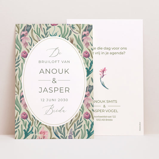 Save the date kaart Huwelijk Portret Romantische florale foto