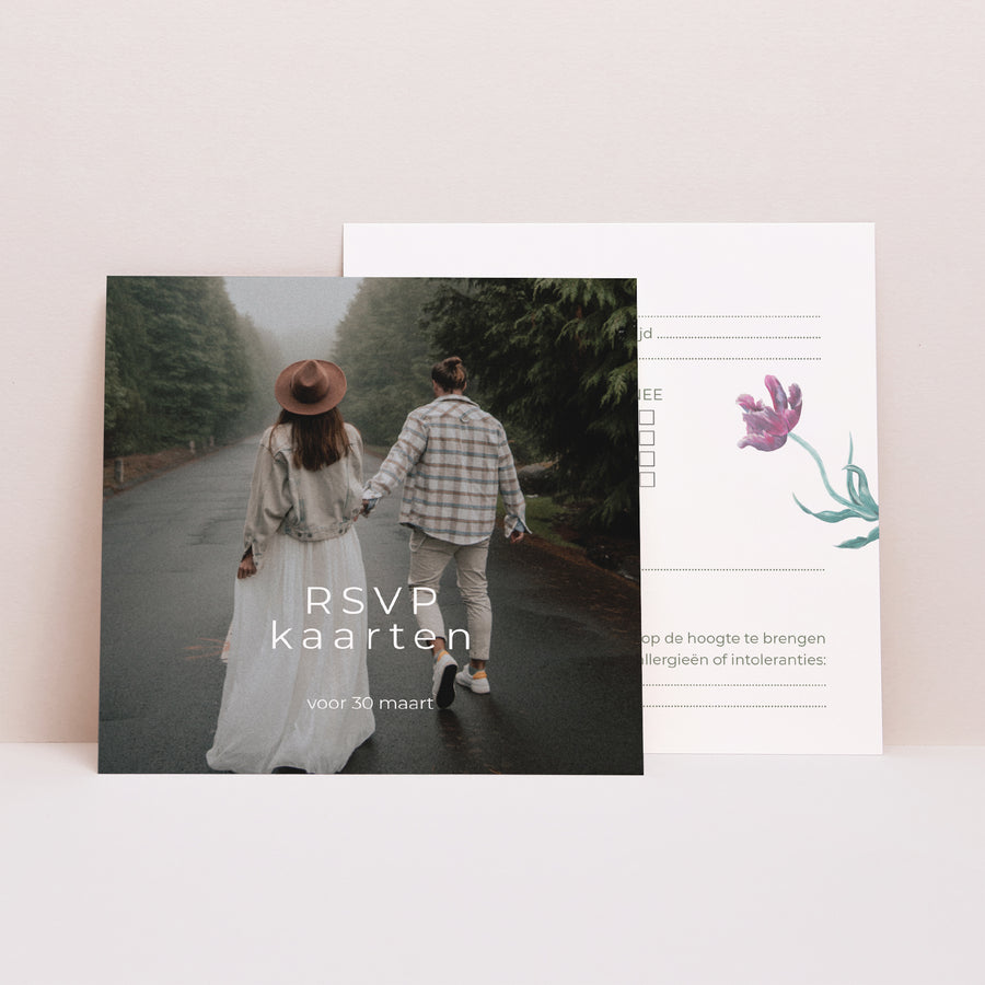 RSVP kaart Huwelijk Vierkant Romantische florale foto