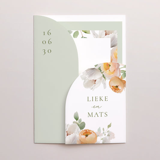 Uitnodigingskaart Huwelijk Map 2 kaarten Romantische bloemen foto