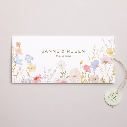 Uitnodigingskaart Huwelijk Mapje 2 kaarten, label Krant van wilde bloemen foto