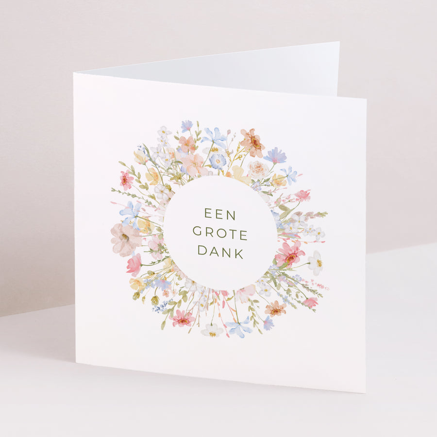Bedankkaart Huwelijk Dubbele vierkante vouw Krant van wilde bloemen foto