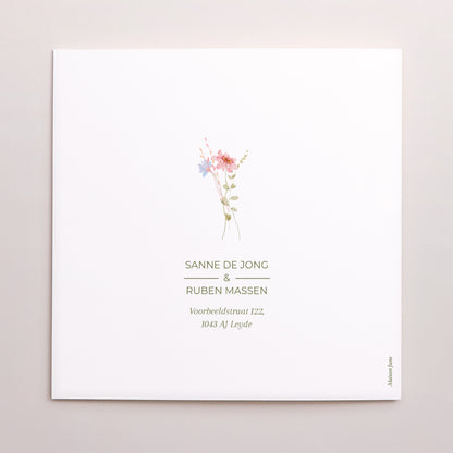 Bedankkaart Huwelijk Dubbele vierkante vouw Krant van wilde bloemen foto N° 3