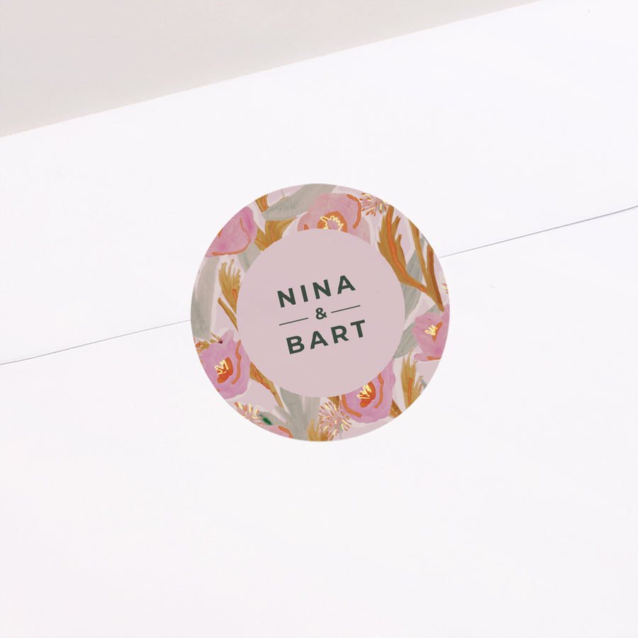 Sticker Huwelijk Cirkel Rosa bloemen pop foto
