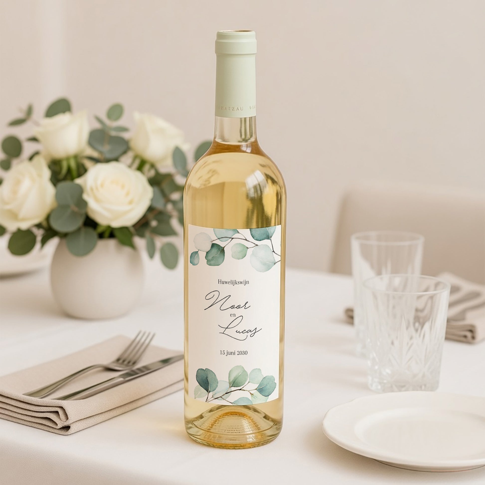 Flesetiket Huwelijk Portret Eucalyptusbladeren foto N° 2