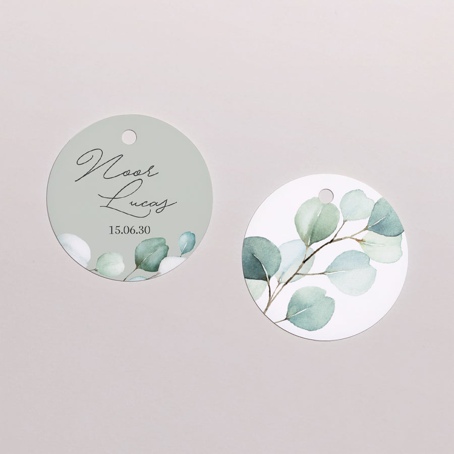 Cadeaulabel Huwelijk Ronde Eucalyptusbladeren foto