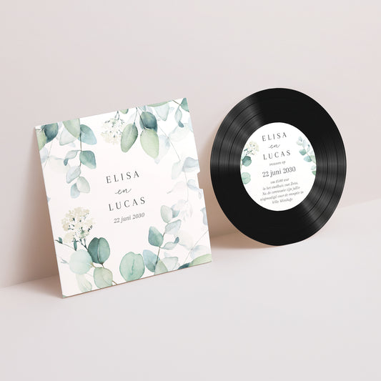 Uitnodigingskaart Huwelijk Platenhoes Eucalyptus aquarel foto