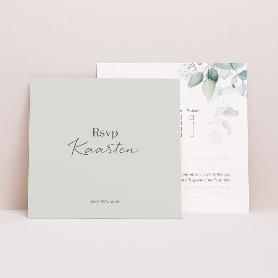 RSVP kaart Huwelijk Vierkant Eucalyptus aquarel foto