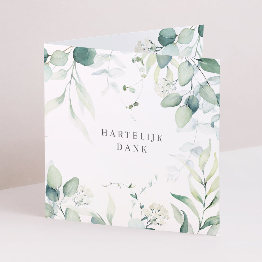 Bedankkaart Huwelijk Dubbele vierkante vouw Eucalyptus aquarel foto