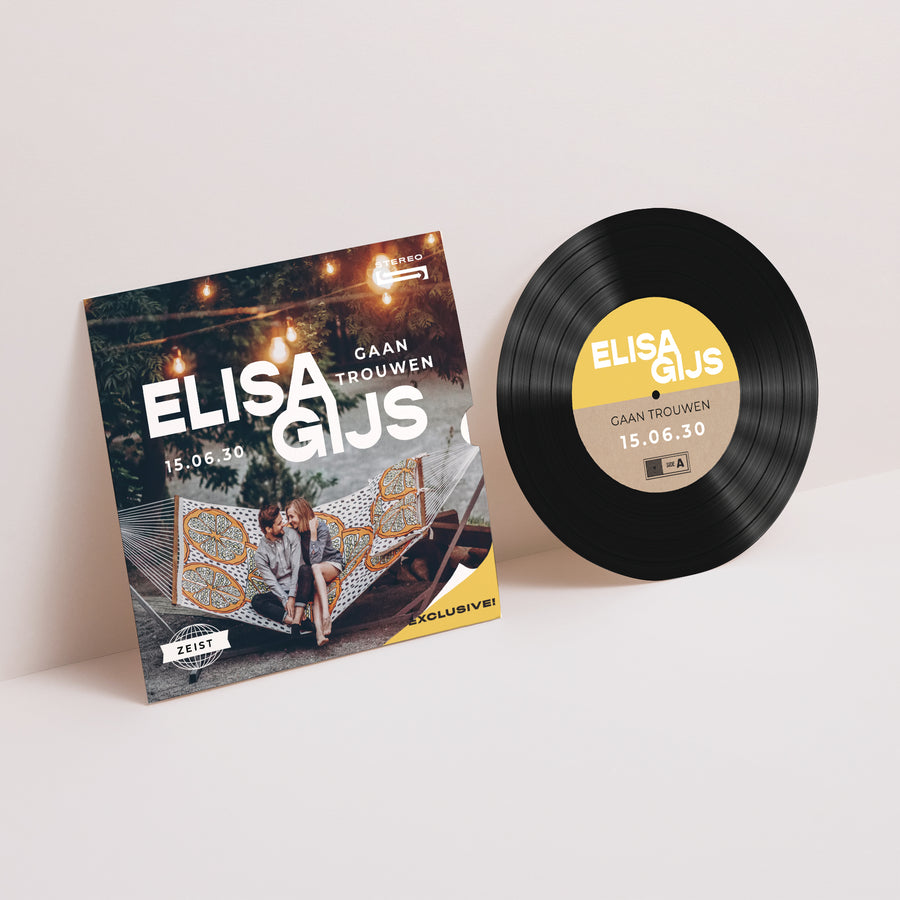 Uitnodigingskaart Huwelijk Platenhoes Vinyl van de liefde foto