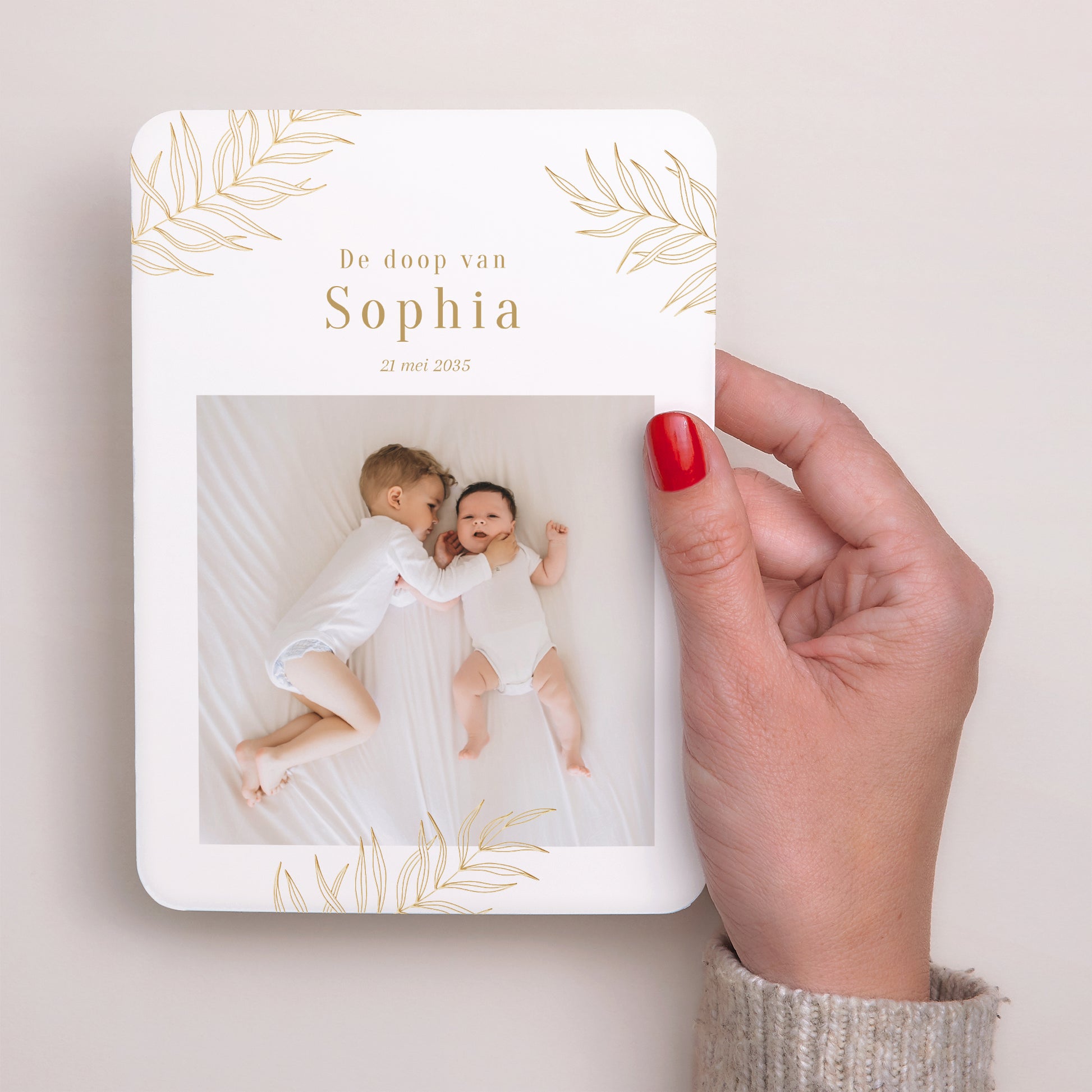 Uitnodiging Doop Portret, afgeronde hoeken Palmen en Licht foto N° 2