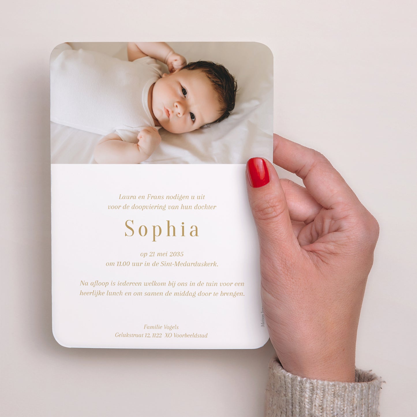 Uitnodiging Doop Portret, afgeronde hoeken Palmen en Licht foto N° 3