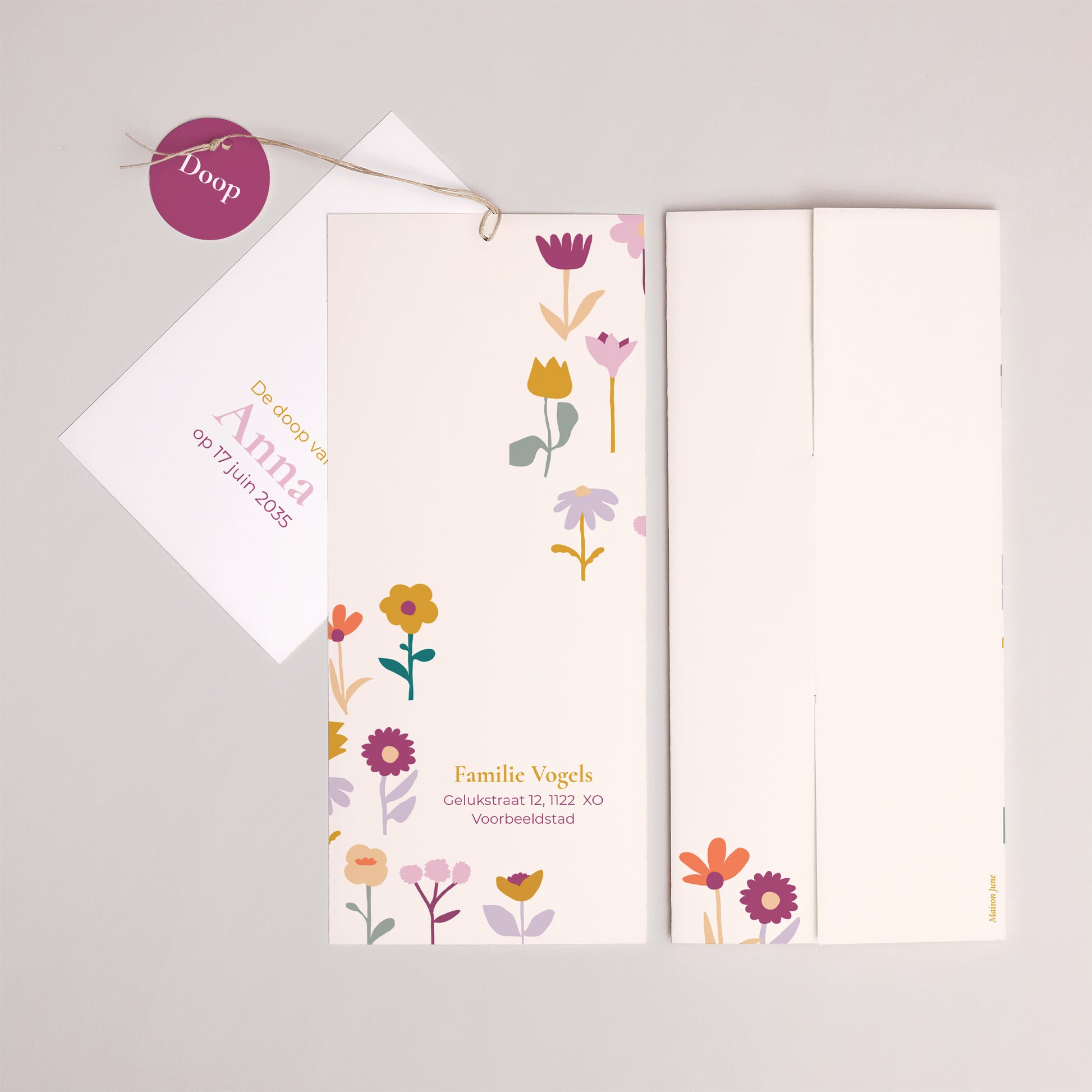 Doopuitnodiging Portret hoes 2 kaarten, etiket Blaadjes van Vreugde foto N° 4