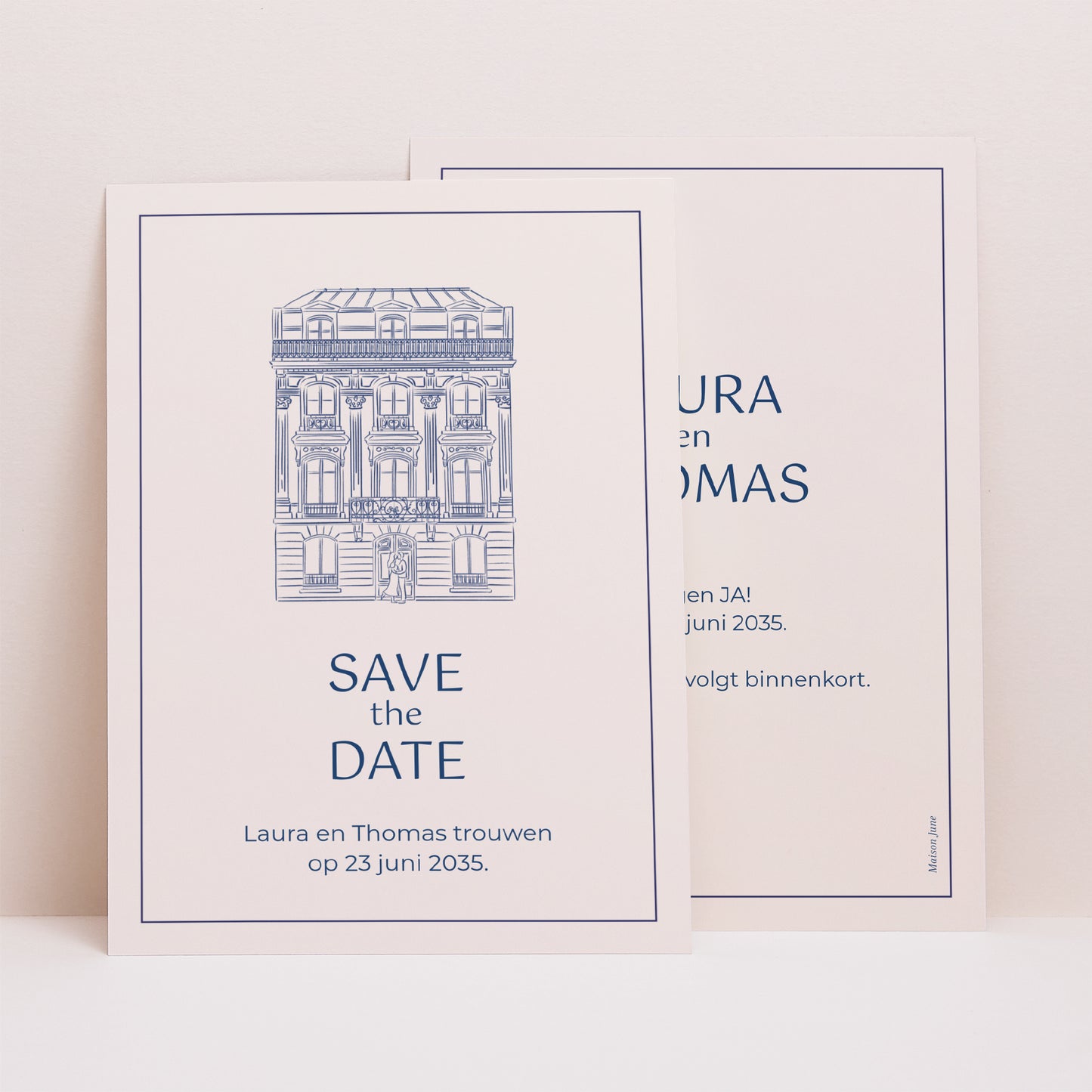 Save the date kaart Huwelijk Portret Faubourg Saint-Honoré foto N° 1