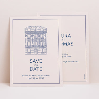 Save the date kaart Huwelijk Portret Faubourg Saint-Honoré foto N° 1