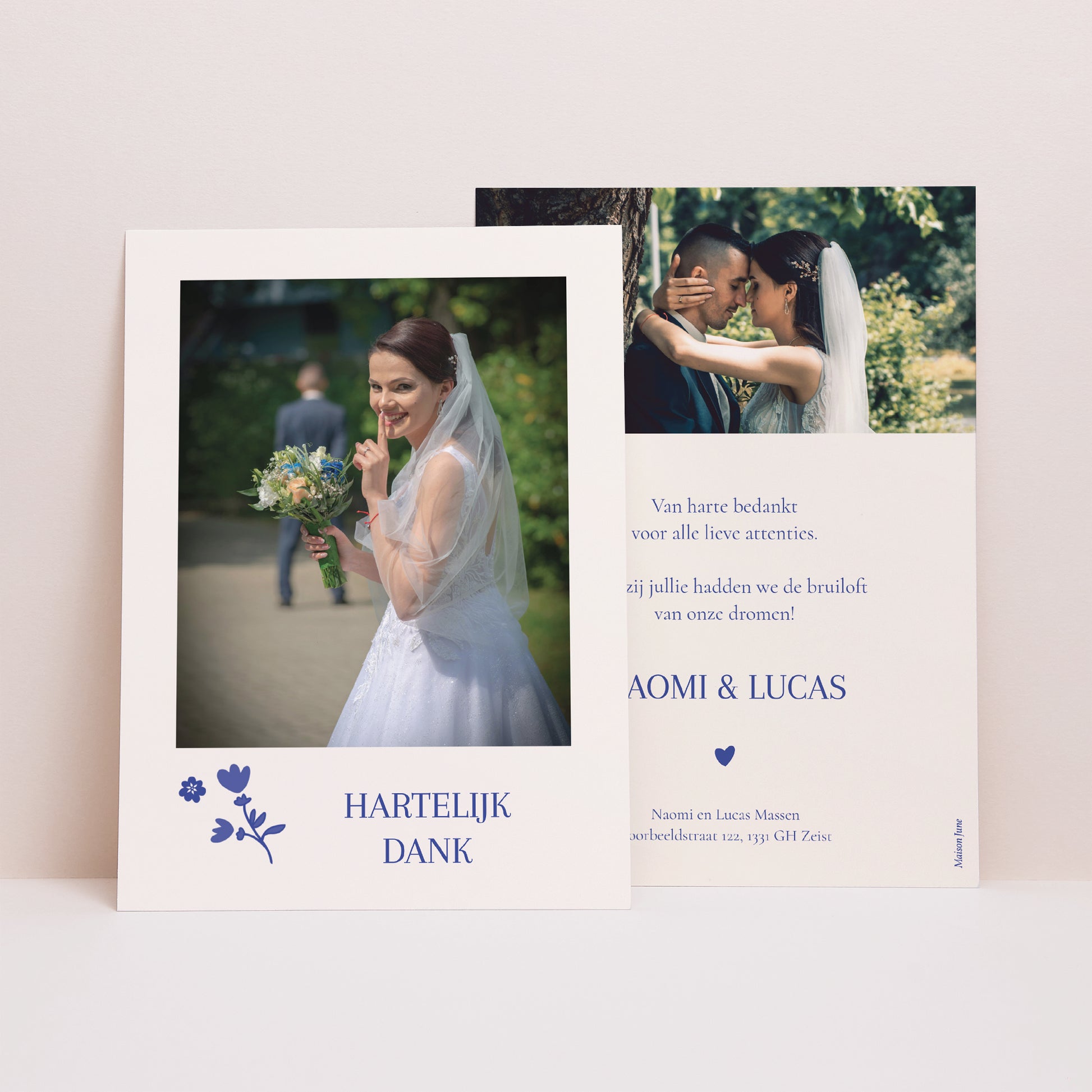 Bedankkaart Huwelijk Blauw van Hart foto N° 1