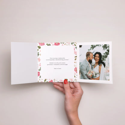 Bedankkaart Huwelijk Asymmetrisch triptiek Bloemenpoëzie foto N° 2