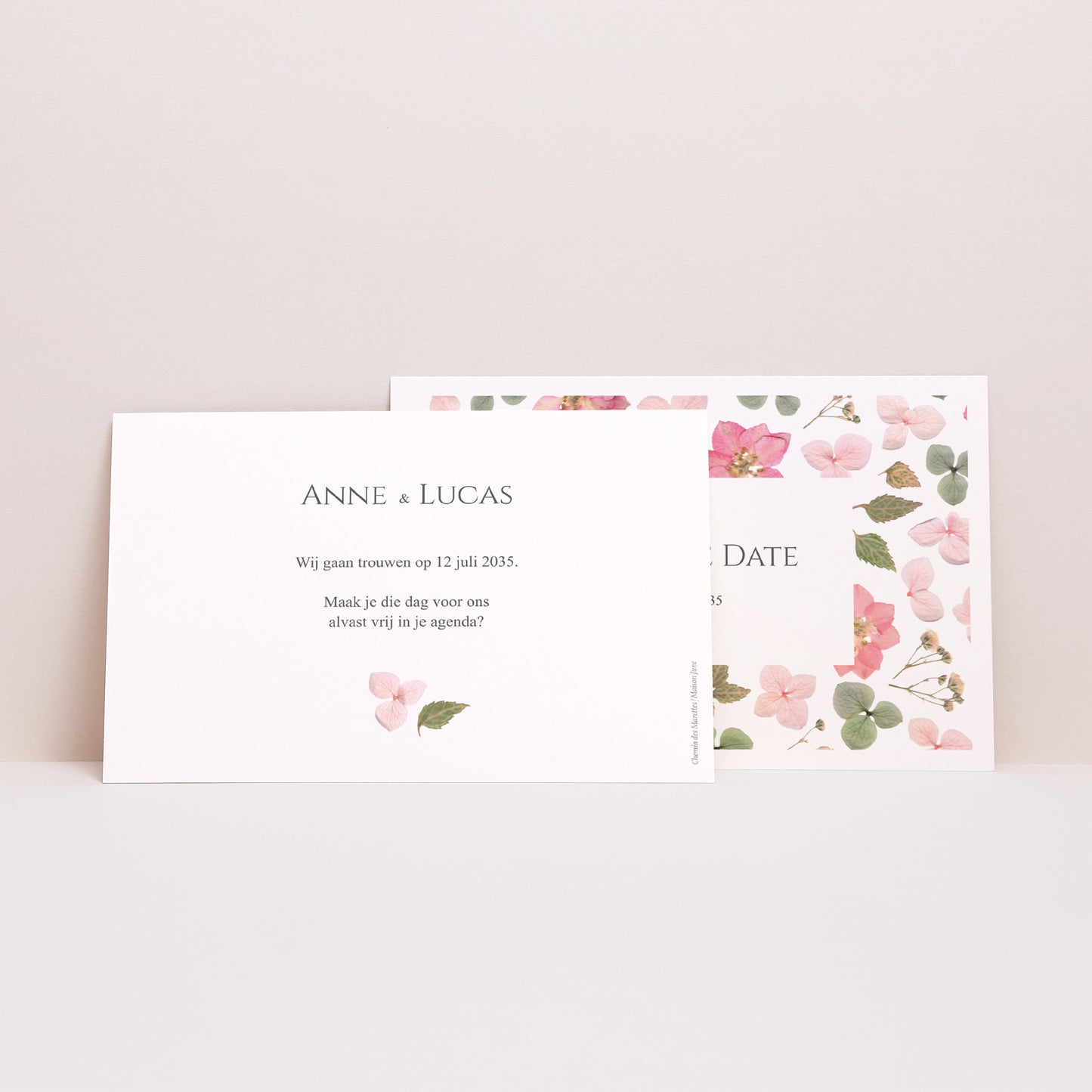 Save the date kaart Huwelijk Landschap Bloemenpoëzie foto N° 2