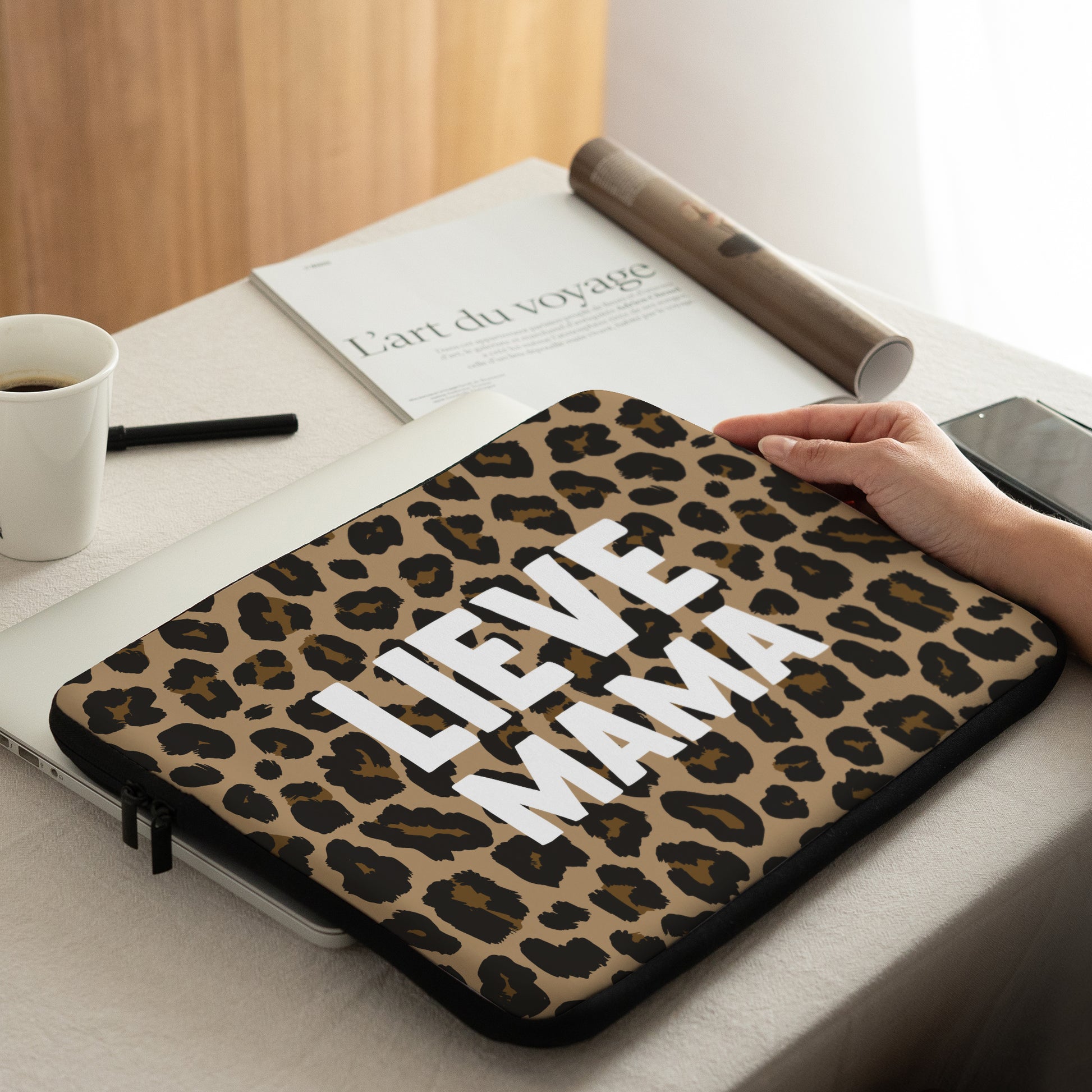 Laptophoes Objecten 15 inch Mama van Liefde Luipaard foto N° 2