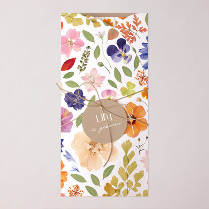 Geboortekaartjes Verpakking, 2 kaarten, round label Het Betoverde Herbarium foto N° 1