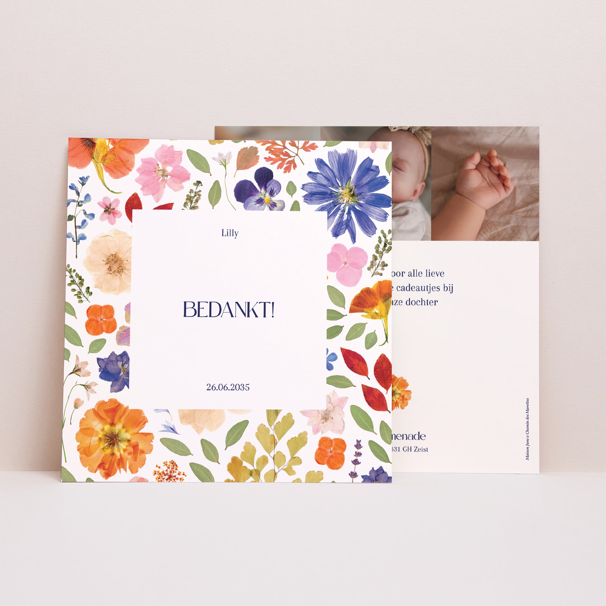 Bedankkaart Geboorte Vierkant Het Betoverde Herbarium foto N° 1