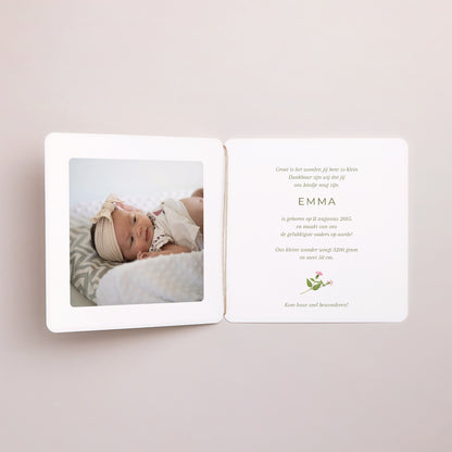 Geboortekaartje Dubbel vierkant met afgeronde hoeken, ronde label Dromerige Plattelandsdroom foto N° 2