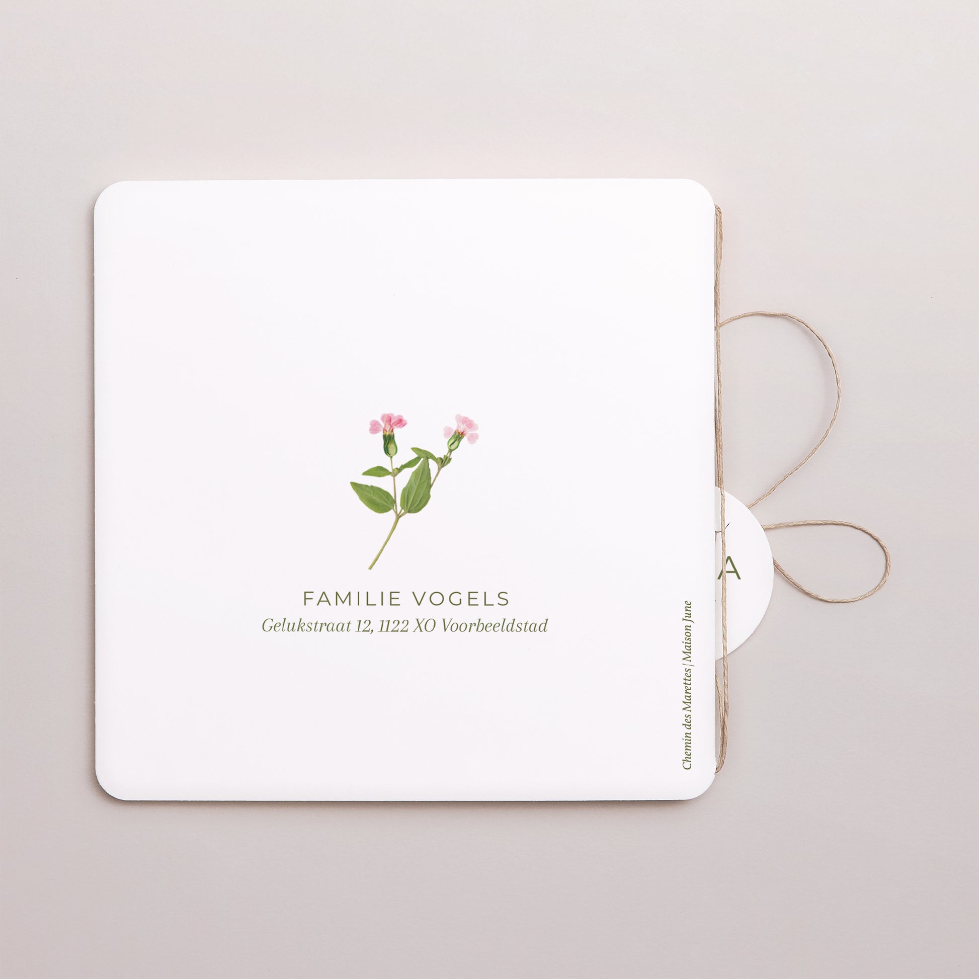 Geboortekaartje Dubbel vierkant met afgeronde hoeken, ronde label Dromerige Plattelandsdroom foto N° 3