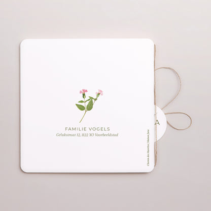 Geboortekaartje Dubbel vierkant met afgeronde hoeken, ronde label Dromerige Plattelandsdroom foto N° 3