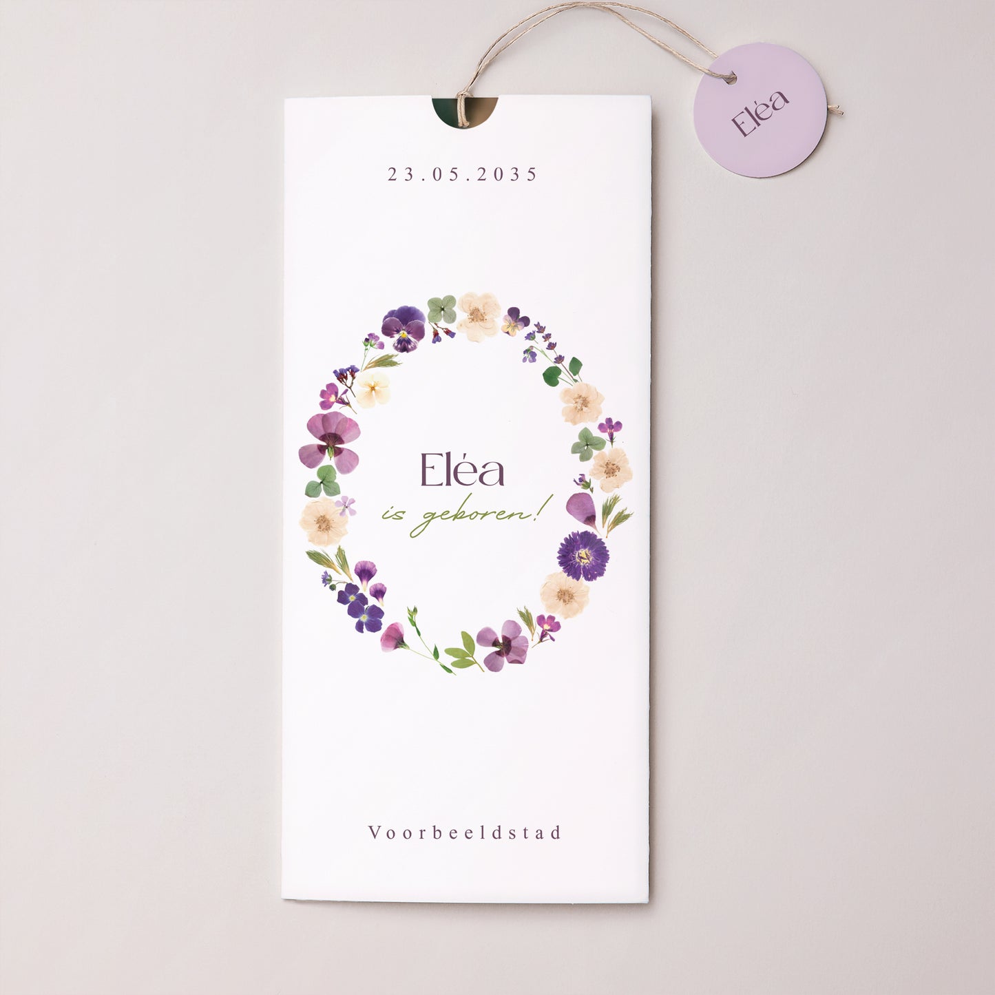 Geboortekaartjes Portret hoes 2 kaarten, etiket Wandeling in de tuin foto N° 1