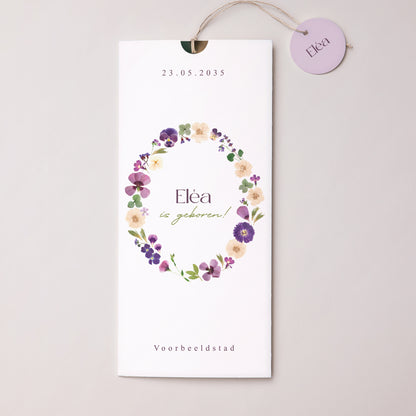 Geboortekaartjes Portret hoes 2 kaarten, etiket Wandeling in de tuin foto N° 1