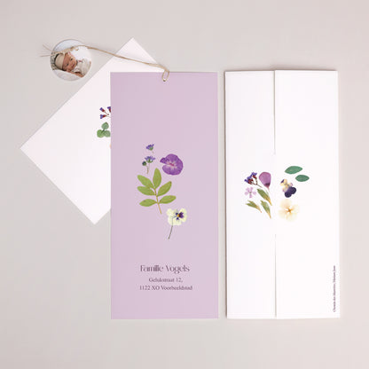 Geboortekaartjes Portret hoes 2 kaarten, etiket Wandeling in de tuin foto N° 4