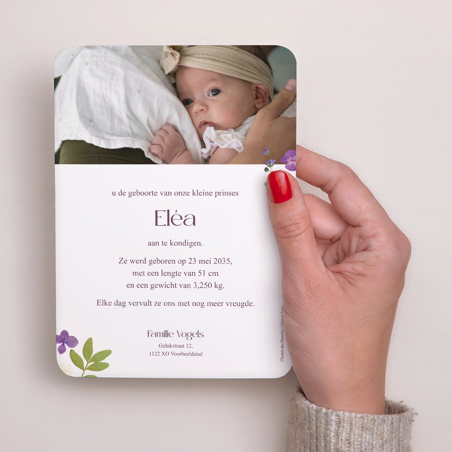 Geboortekaartjes Portret, afgeronde randen Wandeling in de tuin foto N° 3